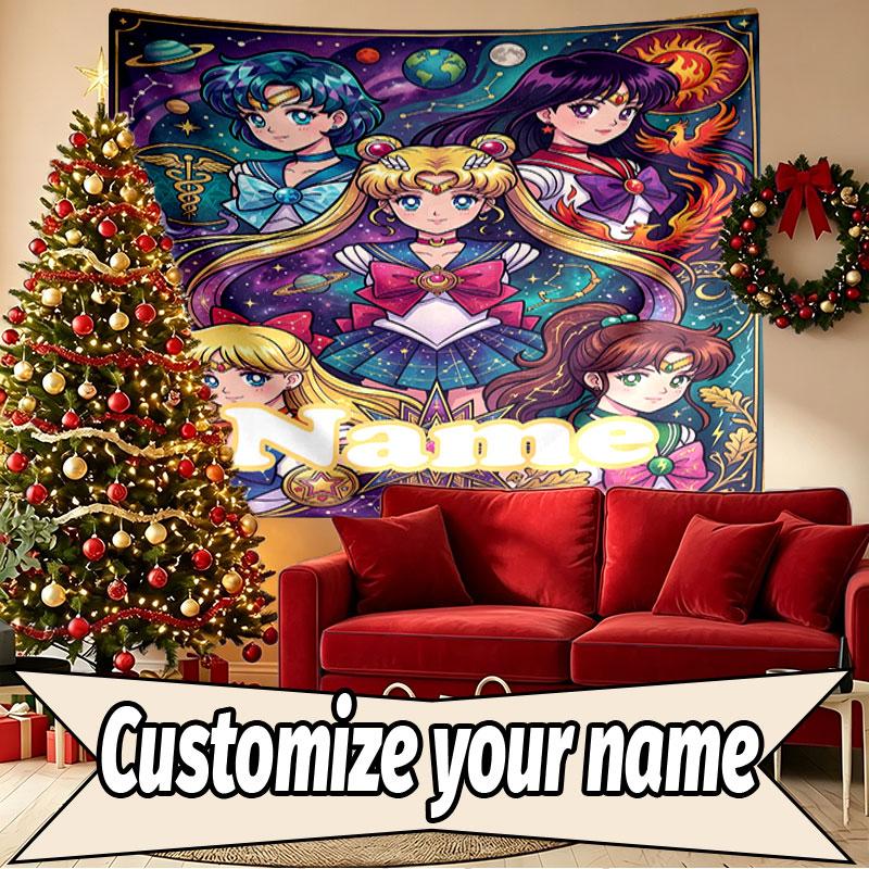 Custom Name Personalized Sailor Moon Print Tapestry, Wall Art Decor, Bedroom, Dorm, Apartment, LivingRoom, Party Backdrop, Gift for Birthday