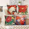 Asian Floral Peony Pillow Covers, Japanese Ukiyo-E Style Decorative Throw Pillow Cases, Oriental Home Decor Cushion Covers
