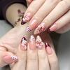 Red And White Contrasting Polka Dot Manicure, Three-dimensional Flower Wearable Nails, Casual Whitening Nails, Fake Nails