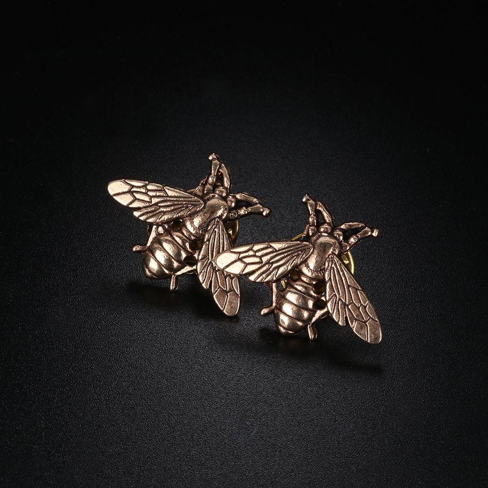 1Pair Vintage Gold Silver Color Retro Bee Brooches Men Women Metal Suit Collar Pins