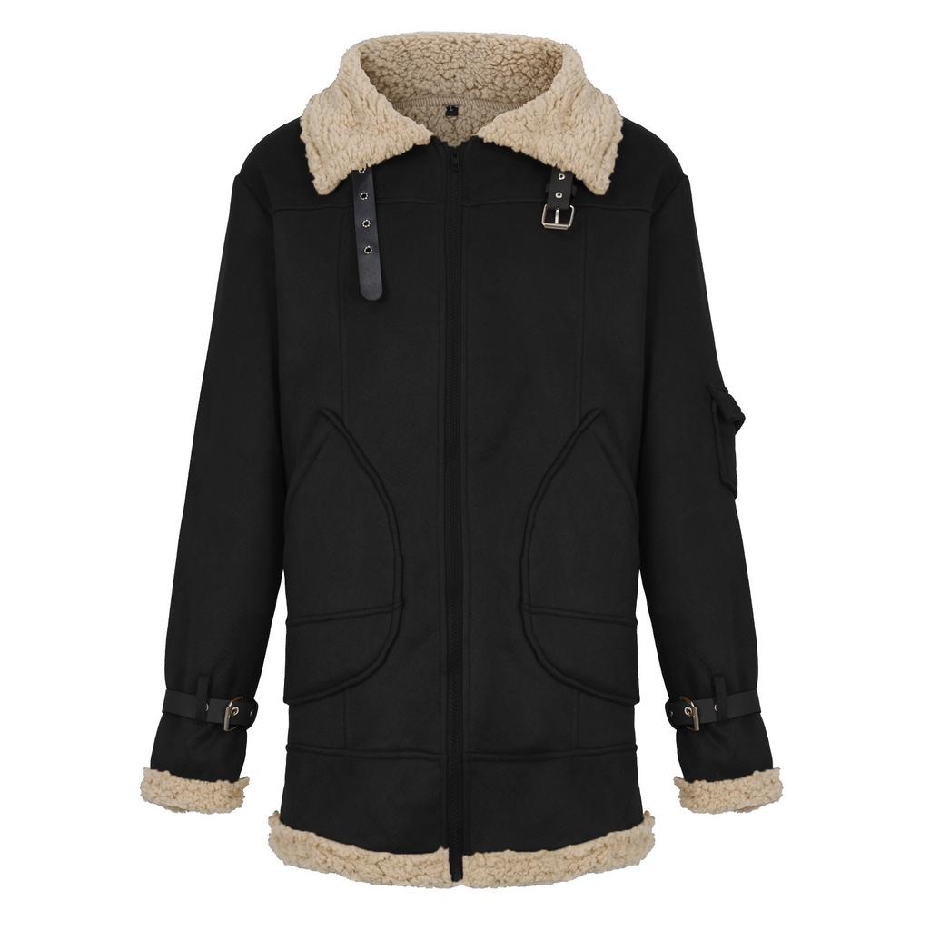 Men's Thickened Long Sleeves Coat Faux Leather Fleece  Jacket Outerwear