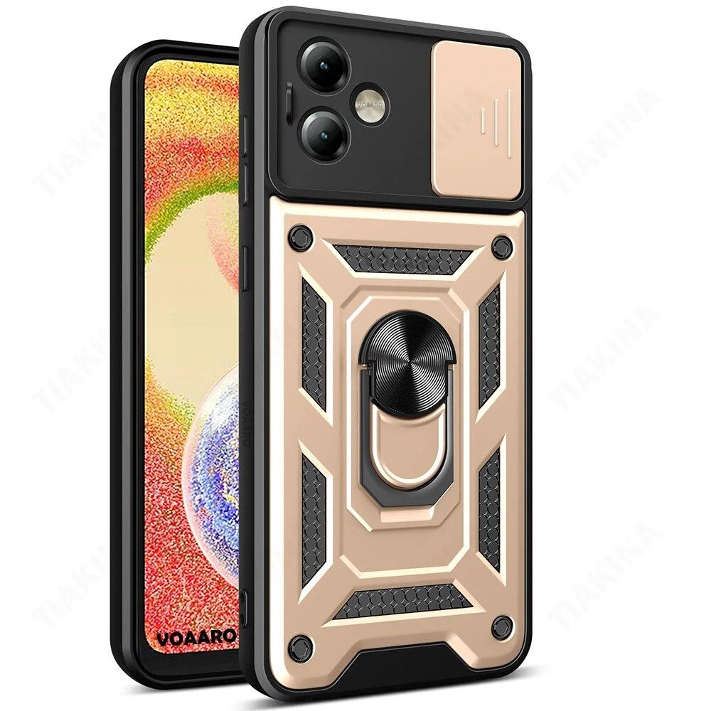 For Motorola Moto G14 4G G54 G84 5G Slide Lens Camera Protection Shockproof Armor Case for Moto Edge 40 Pro Neo 30 Ultra Magnetic Ring Holder Cover