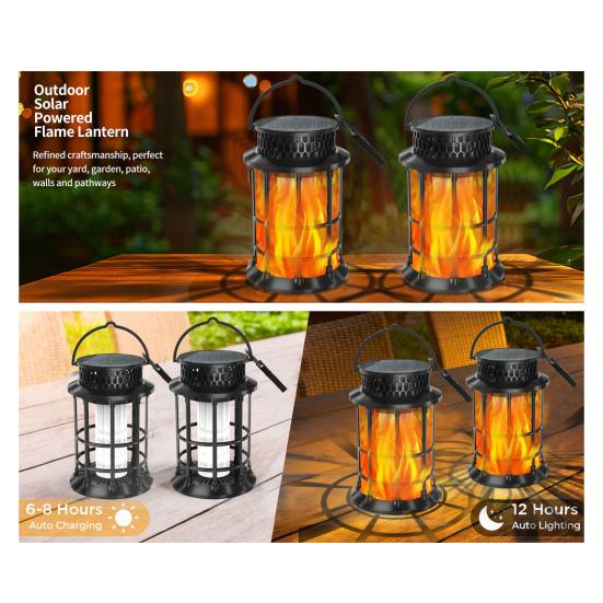 Мерцающее пламя солнечный фонарь уличный водонепроницаемый светодиодный свет IP65 водонепроницаемый автоматическое включение/выключение подвесной солнечный фонарь с танцующим пламенем