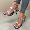 2024 Summer New Buckle Sandals Women's Sexy Line with Thin Heels Open Toe Slippers Fashion All-matching High Heels