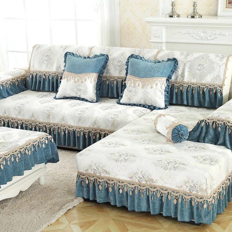 Lacehem-style Sofa Cover High-end Luxury Four Seasons General-purpose Sofa Cushion Cover Non-slip Fabric Skirt Swing Sofa Film
