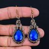 Beautiful Blue Chalcedony Handmade Pure Copper Wire Wrapped Earrings Jewelry