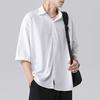 Spring Summer Men Shirt Turn-down Collar Single-breasted Half Sleeves Ice Silk Buttons Loose Casual Wear School Dating Mid Length Top