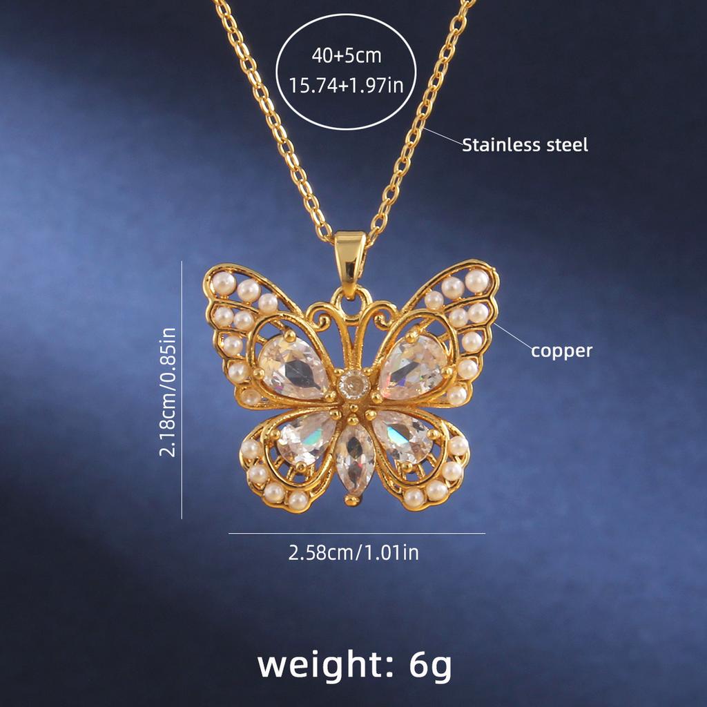 Hot Selling Pearl Butterfly Necklace, High-end Copper Plated 18K Gold, Versatile Collarbone Chain for Women