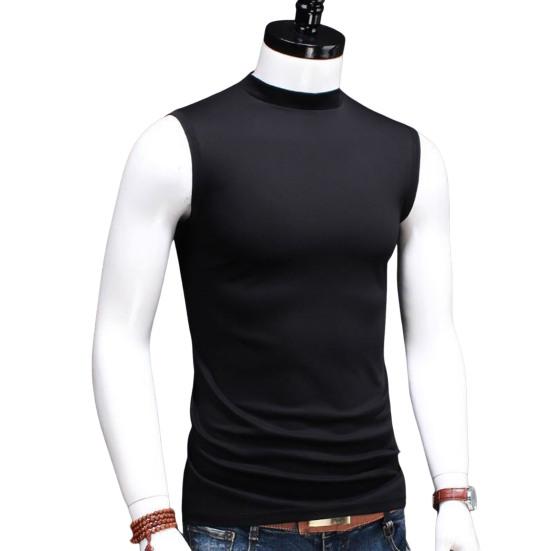 Мужские топы-майки с высоким воротником без рукавов, облегающие эластичные топы, однотонные, с широкими бретелями, футболка из ледяного шелка