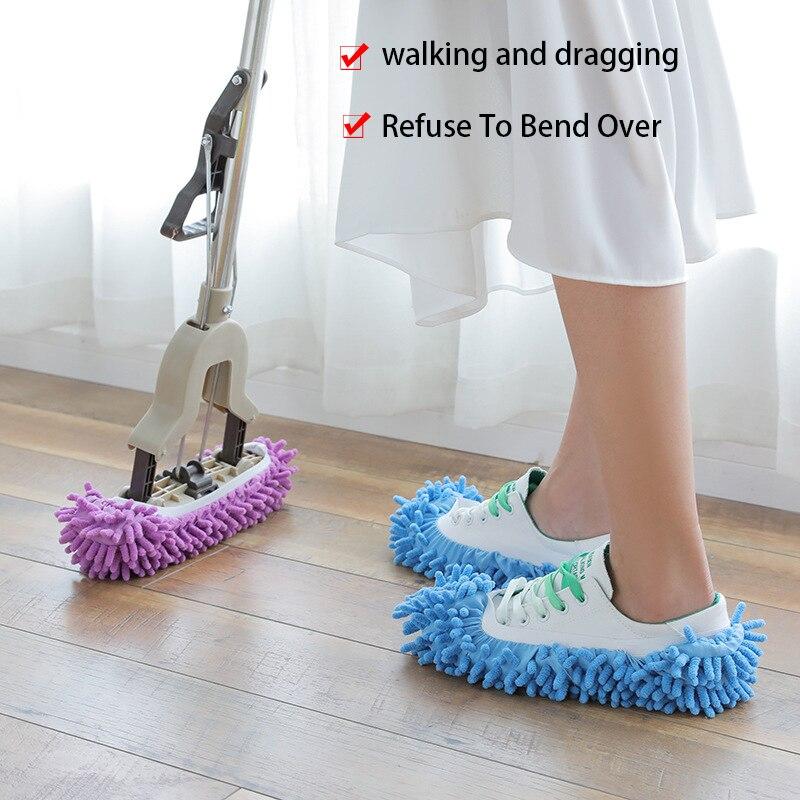 1Pair Dust Cleaner Grazing Slippers House Bathroom Floor Cleaning Mop Slipper Lazy Shoes Cover Chenille Duster Cloth
