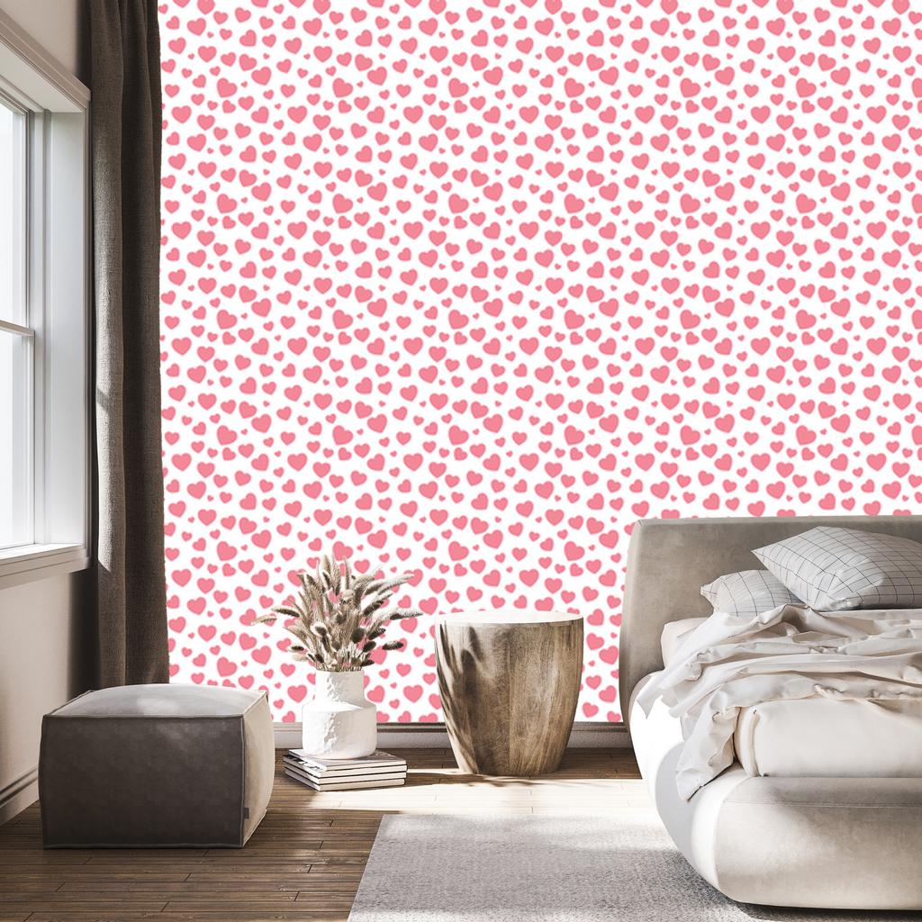 Heart Wallpaper Coral, White and Powder Pink 50x1000