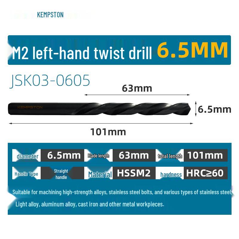 Capson M2 High-Speed Steel Left-Hand Twist Drill Bit for Stainless Steel, Straight Shank, 1-16mm