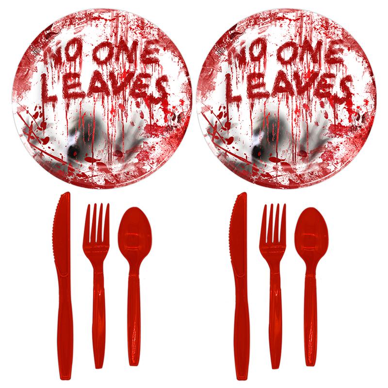 Halloween Party Decorations Bloody Handprints Paper Plates Tablecloths Party Tableware Sets