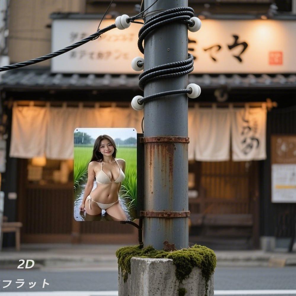 Винтажная японская металлическая табличка «Бикини» - 8x12 дюймов, глянцевый настенный декор для дома, кафе - клейкое/винтовое крепление, минималистичный ретро женский