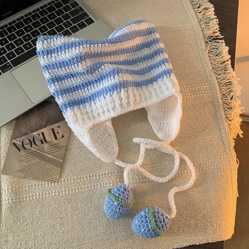 Abi Hat Women's Autumn and Winter Cute Cat Ears Wool Hat Versatile Face Small Warm Knitted Hat