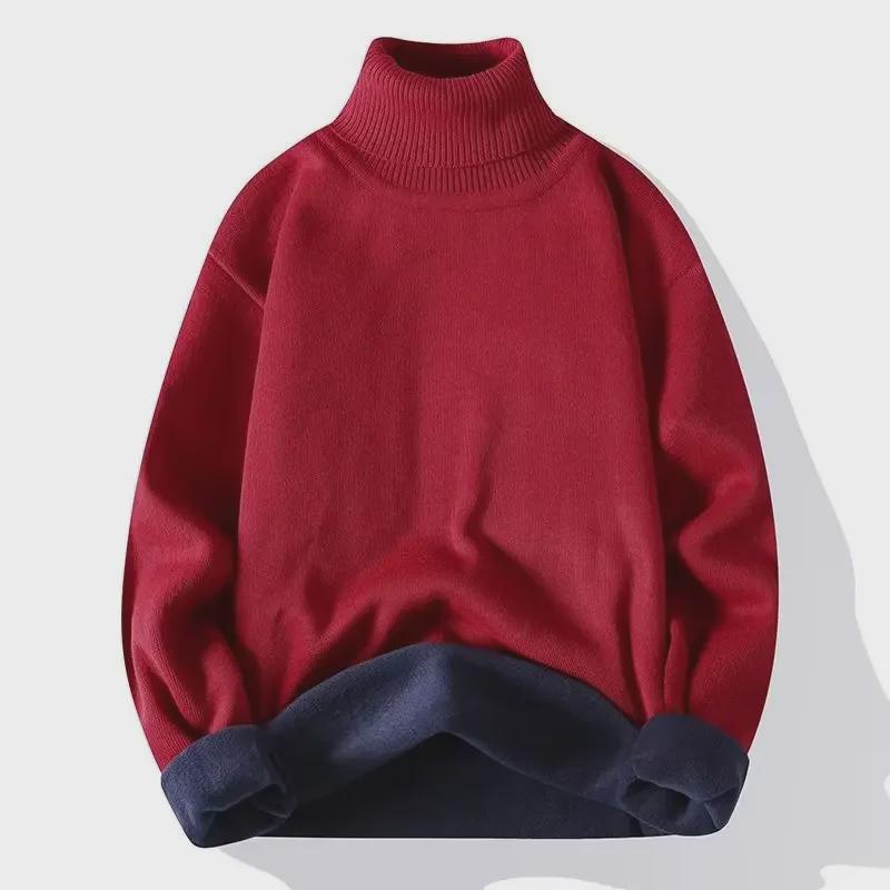 Men's Solid Color High Collar Fleece Sweater - European & American Casual Pullover Jacket for Autumn/Winter