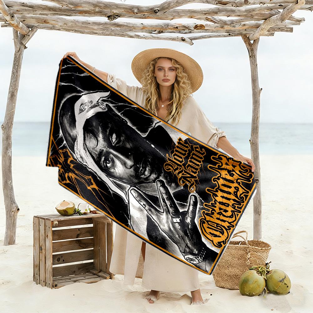 2pac Personalized Name Beach Towel Quick-Dry Soft Microfiber Perfect for Traveling Yoga Camping and Swimming