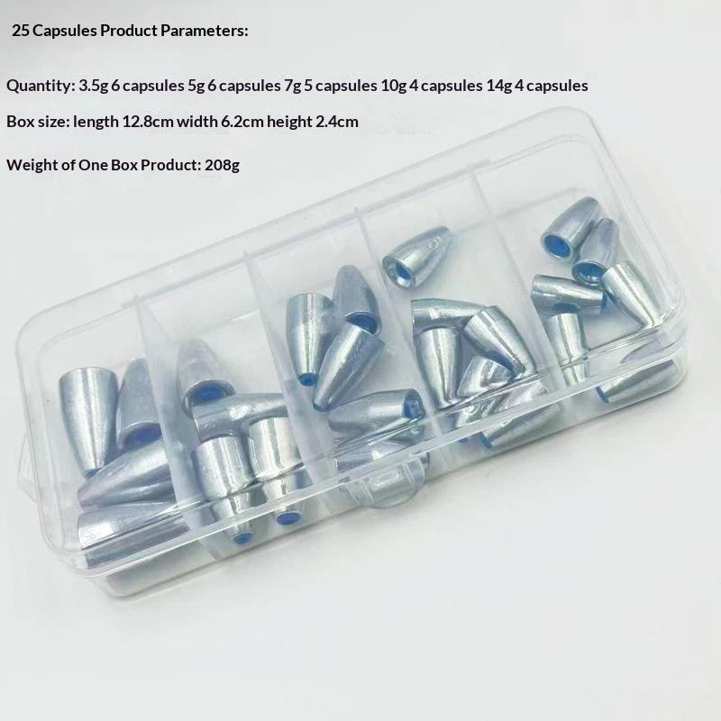 Alloy Bullet Lead Set Carbon Steel Plastic-Core Lure 25Pcs Durable Fishing Accessory for Texas Rig Freshwater Saltwater Use