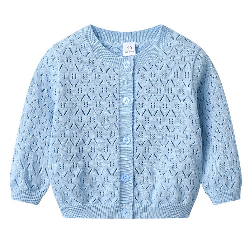 Корейский стиль Весенне-осеннее детское шерстяное пальто Ажурная тонкая летняя рубашка для защиты от солнца Вязаный кардиган для девочек