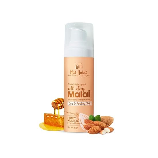 Nat Habit All Day Face Cream Fresh Whipped Honey Multi-Nut Fructo Omega+ Face Malai For Deep Moisturization & Healing Severe Dryness (30g)