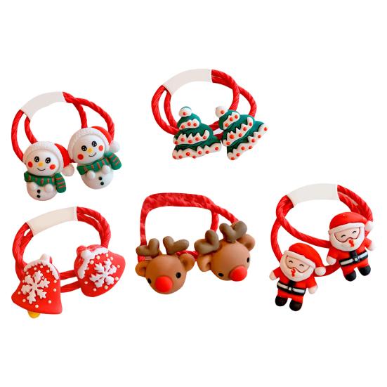 Резинки для волос Снеговик/Санта-Клаус/Колокольчик/Олень/Декор елки Подарки Высокопрочные рождественские тематические детские резинки для волос Держатели для хвоста для школы