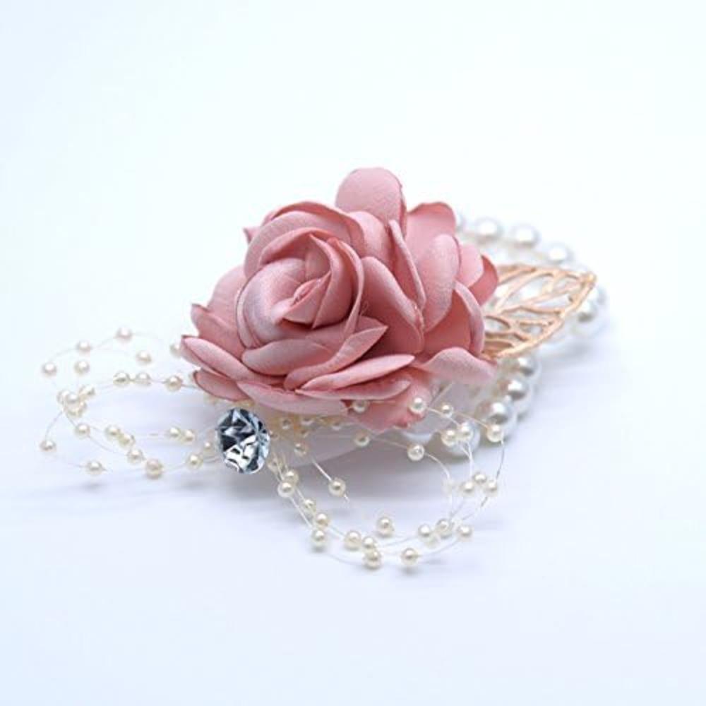 2Pcs Artificial Flowers Wedding Girl's Wrist Corsage Bracelets Bridesmaid Pearl Bracelet Women's Hand Flower for Wedding Party Prom Homecoming Corsage