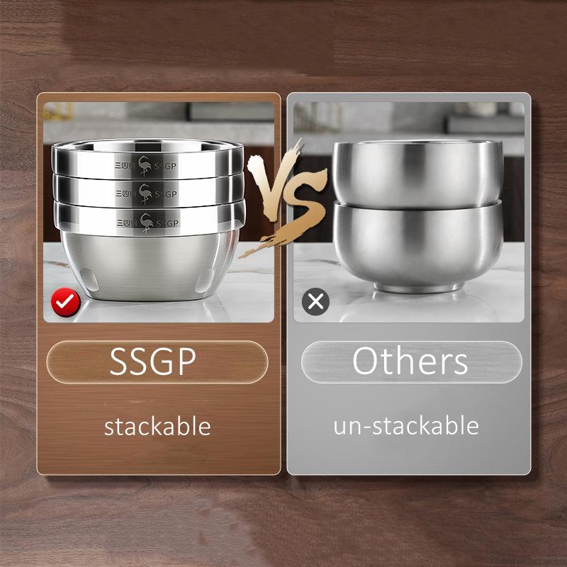 Сертифицированная нержавеющая сталь 304, кухонная штабелируемая миска, контейнер для детского питания, устойчивый к падениям, теплоизолирующая детская посуда