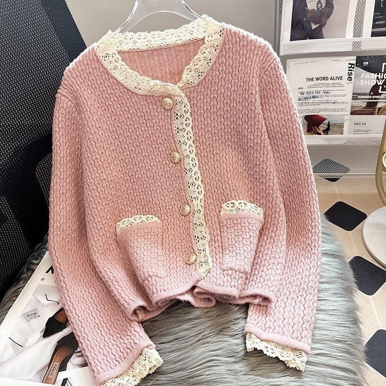 Вязаный кардиган-свитер 2023, весна и осень, нежное маленькое пальто с ароматом, женский свитер в западном стиле с круглым вырезом, женский топ