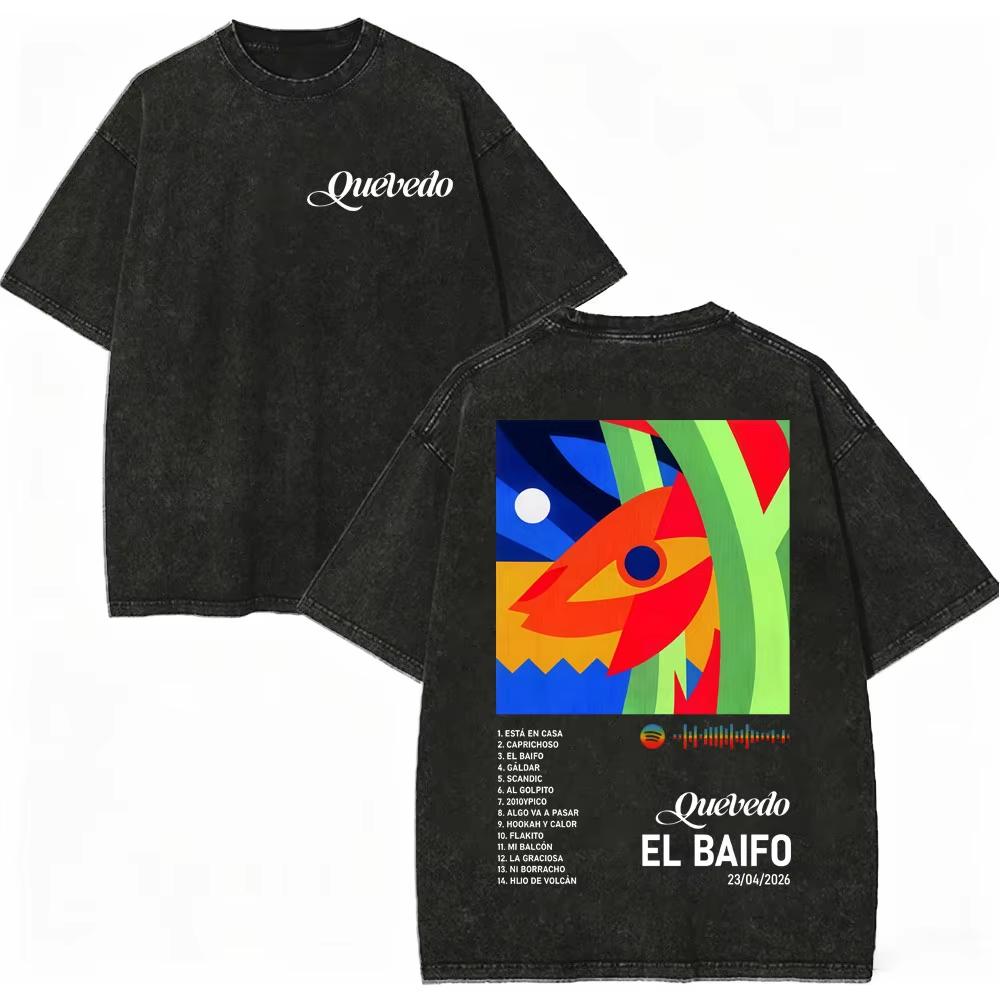 2026 Vintage Washed Rapper Quevedo Merch T-shirt 2026 New Album El Baifo Graphic T Shirts Men Women Fashion Hip Hop Clothing T-shirts Short Sleeve Tee