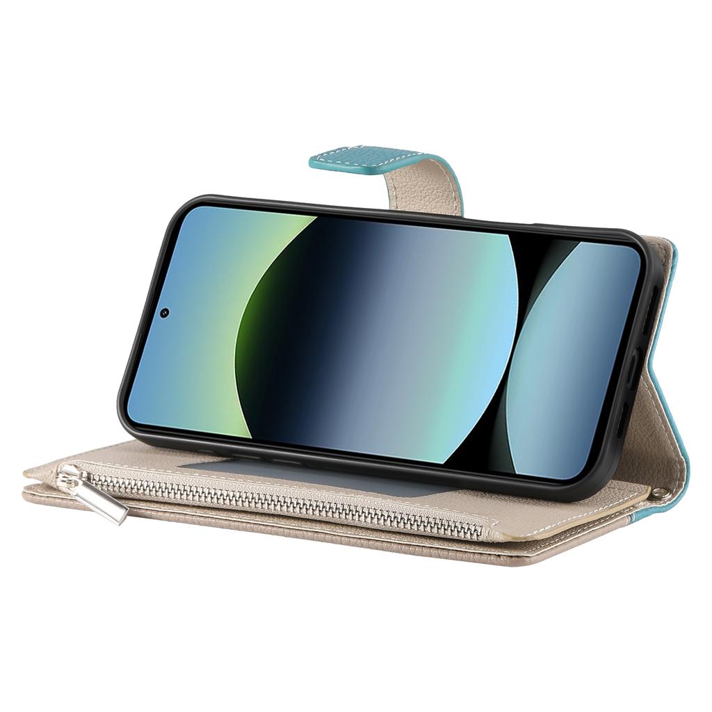 Для Xiaomi Redmi Note 14 4G (164,84мм) Чехол-кошелек на молнии, кожаный откидной чехол для телефона с ремешками, цветная вставка