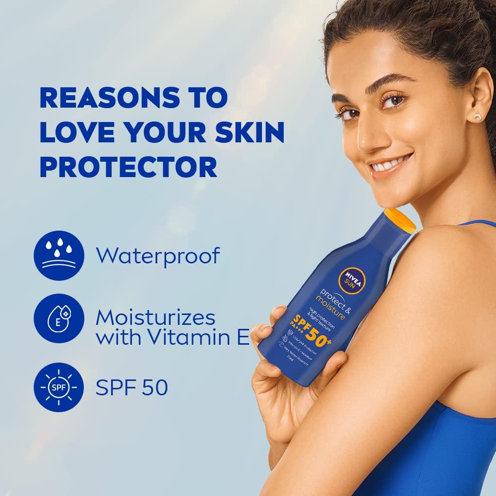 Nivea Солнцезащитный крем Sun Protect & Moisture SPF 50 75 мл – Обогащен витамином Е, Водостойкий, Защита от UVA/UVB лучей для всех типов кожи