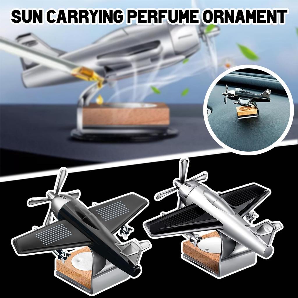 Car Essential Oil Diffuser Solar Airplane Car Diffuser Wooden Base Fragrance Aromatherapy Diffuser Ornaments (Without Perfume)