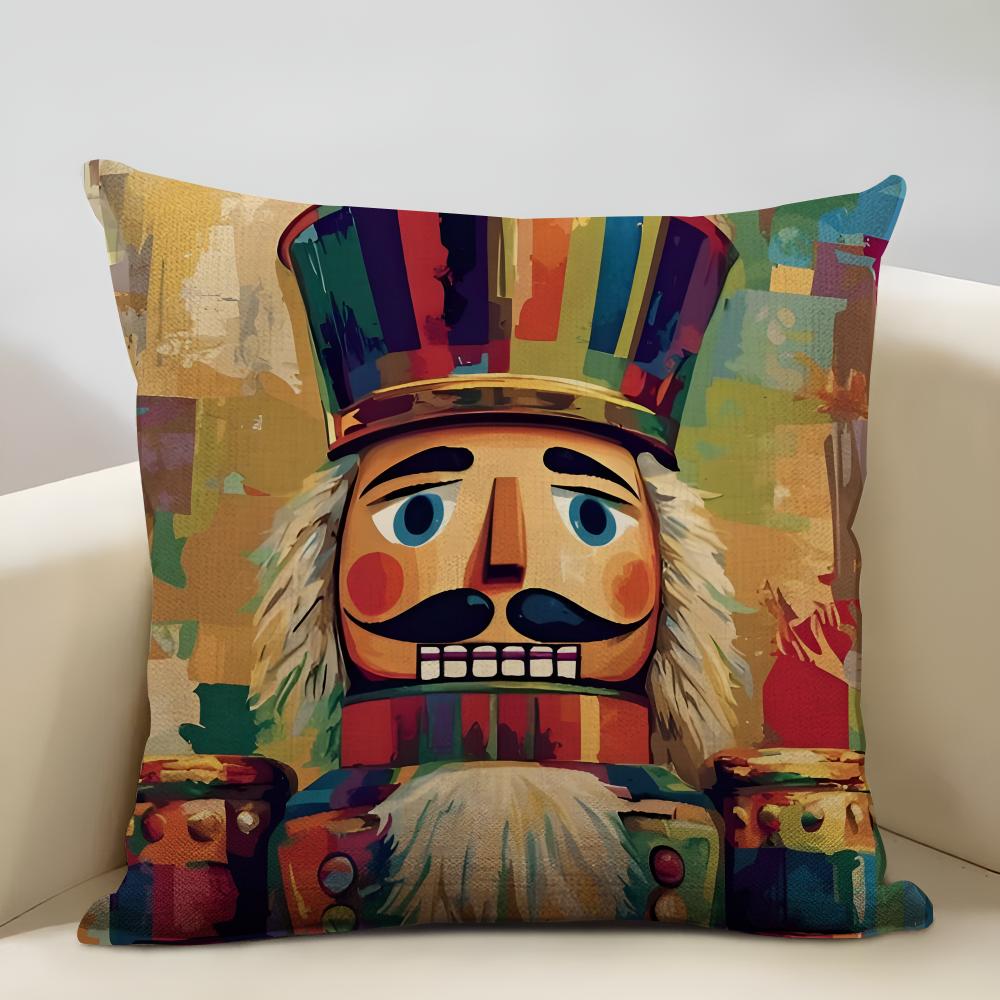 Nutcracker Cartoon Cushion Cover Household Decoration Linen Sofa Cushion Cover: Skin-Friendly & Breathable With Invisible Zipper