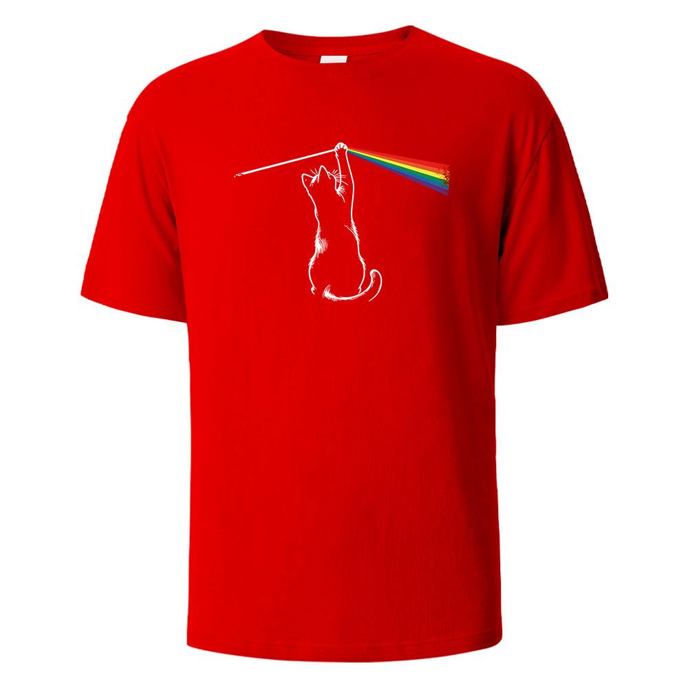 25 Новая мужская футболка с круглым вырезом и принтом Cat Light Simplicity, летний хлопок, дышащая, комфортная, большого размера, уличная, с короткими рукавами