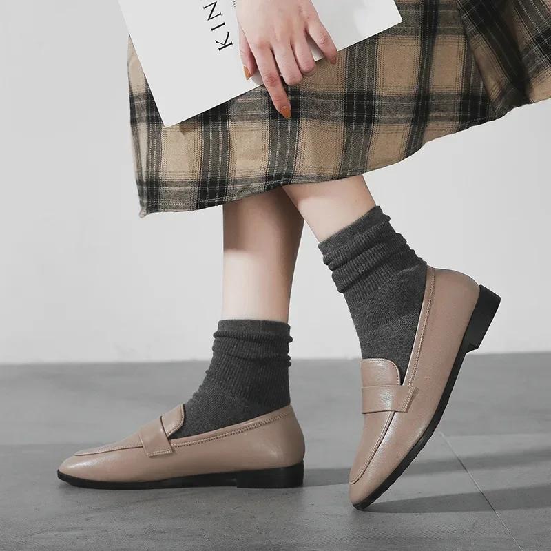 Модные женские кожаные туфли в британском стиле в стиле ретро, осенние повседневные лоферы на плоской подошве, модные туфли для офиса с круглым носком Zapatillas Mujer