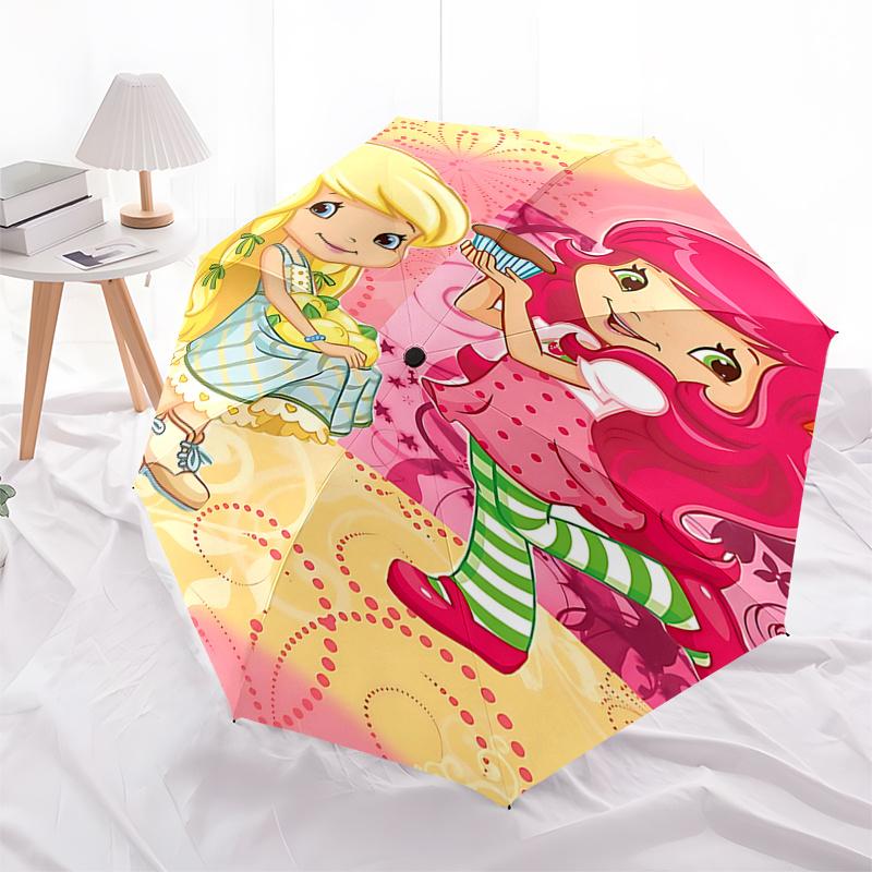 Strawberry Shortcake Inspired Automatic Folding Umbrella 8 Bone Iron Frame,Portable Design for Fans and Travelers,Perfect Gift for Festi