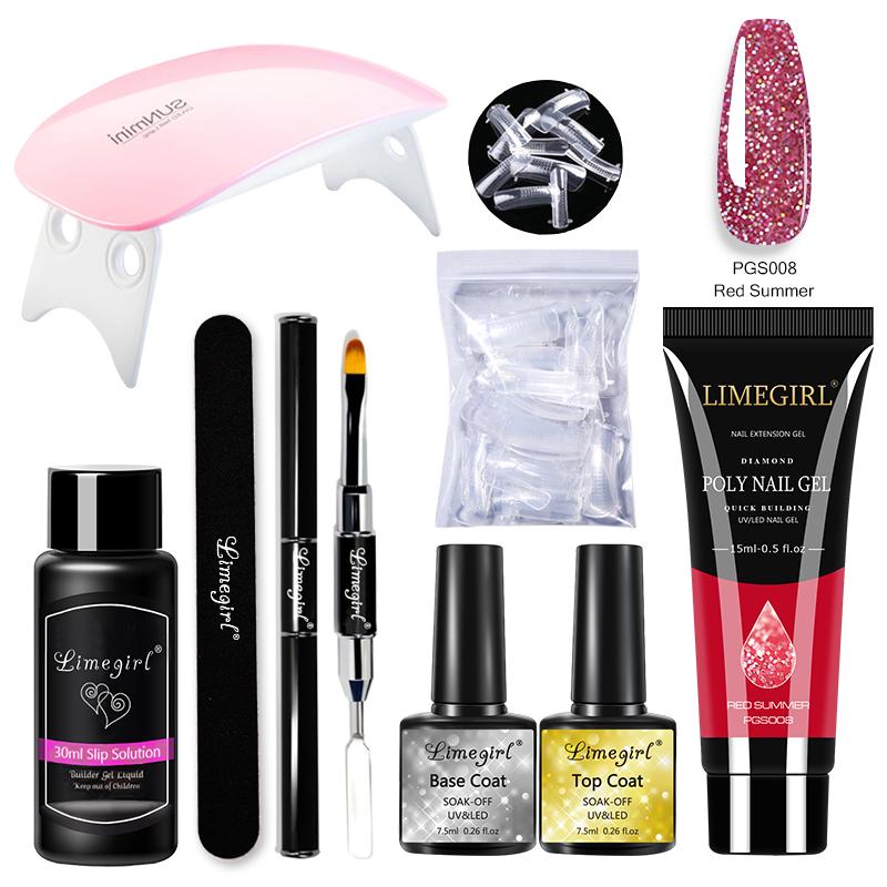 Набор полигелей Limegirl 15 мл с УФ-светодиодной лампой 6 Вт, гель-лак для наращивания ногтей, скользящий раствор, маникюрный набор для дизайна ногтей
