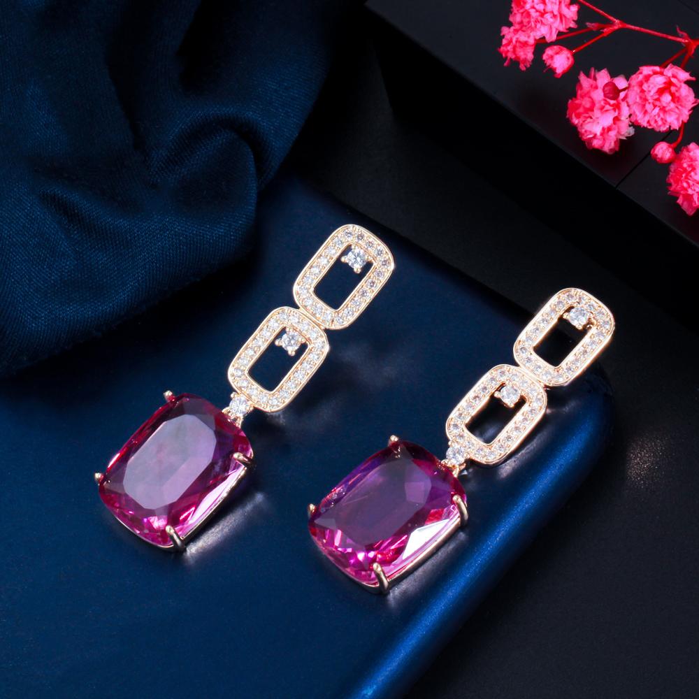 CMM Noble Gold Color Jewelry Square Zirconia Drop Earrings