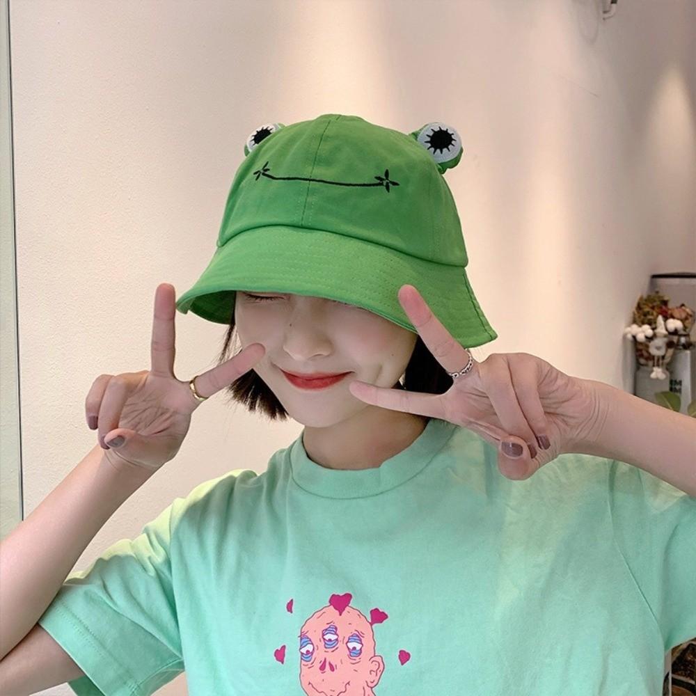 Sun Protection Women Bucket Hat Frog Shaped Fishing Cap Cute Sunscreen Hat Outdoor