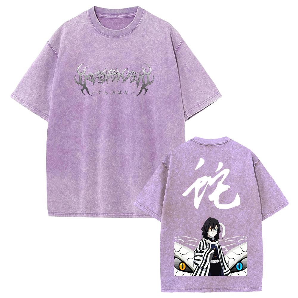 Iguro Obanai Demon Slayer Clothing Men Women Oversized T-shirts Short Sleeve Washed T Shirt Vintage Cotton Tshirt Harajuku Tops