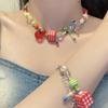 Colorful Beaded Necklace/Bracelet Bowknot Choker with Star and Apples Charm Fashion Accessories for Women and Girls