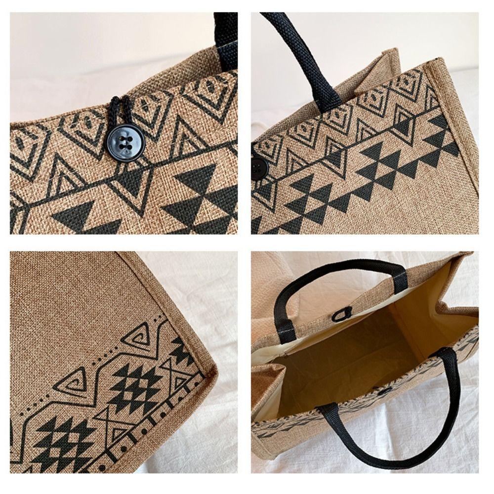 Style Linen Bag Women Tote Bag Bohemian Shoulder Bag Large Capacity Bag Geometric Printing Handbag