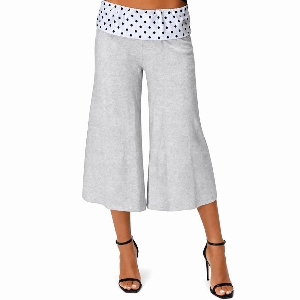 Polka Dot Wide Leg Pants Thin Foldover Waist Pants Fashion Low Waist Capri Pants Girls
