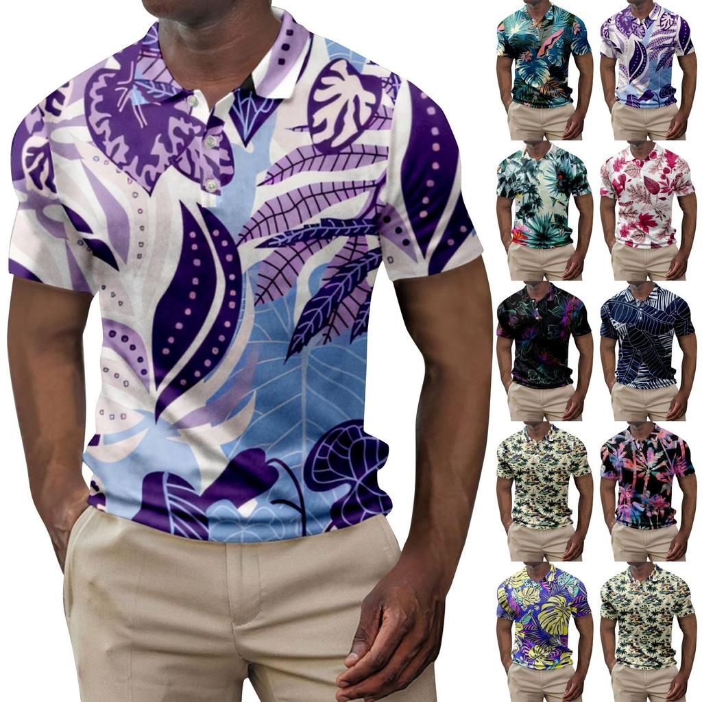 Men's Summer Hawaii Printed Golf Shirt Botton Short Sleeve Top Men's Casual Fashion Shirt