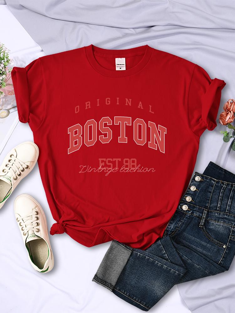 Оригинальная футболка Boston Est.98 Street Letter, женская летняя дышащая футболка в стиле хип-хоп, повседневная, крутая, с коротким рукавом, мягкая уличная одежда