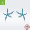 Модные серьги-пусеты в виде морской звезды с голубыми бриллиантами для женщин, корейская версия, маленькие свежие серьги из стерлингового серебра 925 пробы в океанском стиле Bse136
