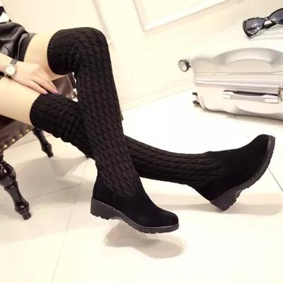 Обувь коричневые туфли для женщин выше колена женские сапоги танкетка носок бедра высокое качество новые в большом размере теплые сапоги