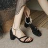 2025 new skirt fairy style bridesmaid shoes French pearl sandals women's summer low-heeled large-size thick-heeled high-heeled shoes