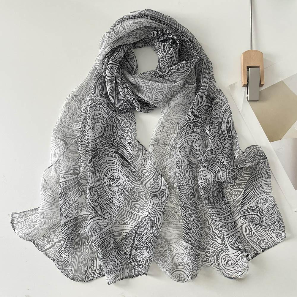 Sunscreen Silk Scarf Seaside Beach Towel Long Ladies Silk Scarf Lotus Pond Moonlight Thin Silk Scarf