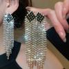 Серьги-гвоздики с геометрической бахромой из страз Silver Needle - Элегантные высококачественные серьги-пусеты